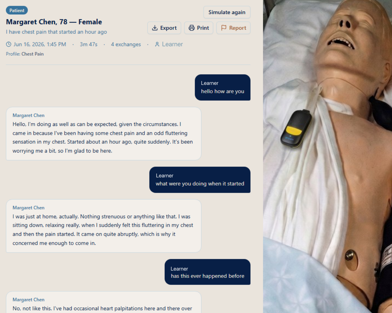 Voice & text conversations with AI patients